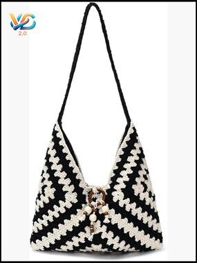 Crochet Woven Boho Shoulder Bag Tote Summer Beach Purse Foldable Handmade